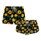 Kit Casal Short Praia Mozão Girassol Flores 0045