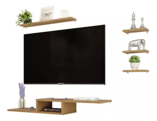 Kit 4 Prateleiras + Nicho P/ Tv Rack Suspenso Sala Quarto 