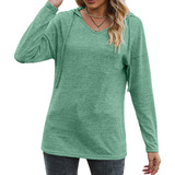 Sudadera Con Capucha Para Mujer, Manga Larga, Cuello En V, C