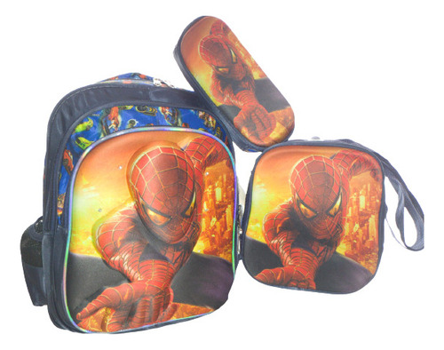 Mochila Spiderman Primaria Araña Con Lonchera Y Lapicera