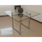 Mesa Moderna Cuadrada Minimalista 1x1 M Vidrio Cromada 