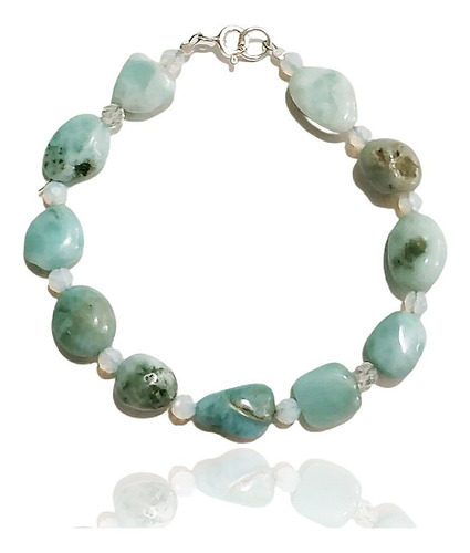 Pulsera Larimar Y Opalo Blanco Plata 925 Amor Real Pareja 