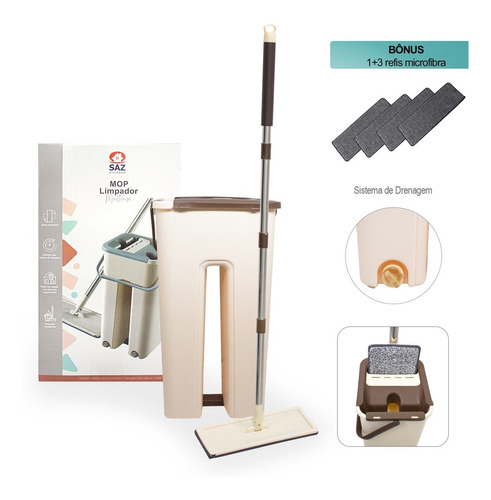 Flat Mop Vertical Lava E Seca Multiuso + 4 Refis Bonus