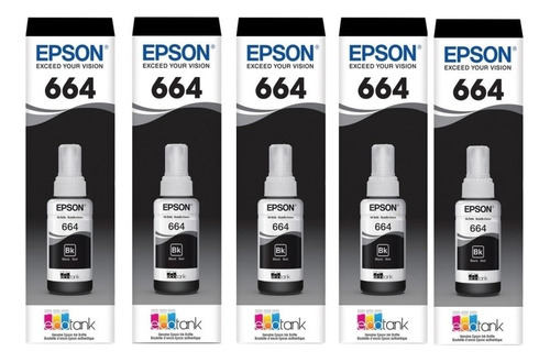 Kit 5 Tinta Epson T664 Negro Original L380 L395 L575 L1300