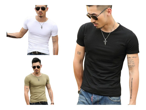 Pack 3 Camiseta Manga Corta Para Playera Hombre Slim Fit