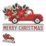 Enfeite Placa Decorativa Natal Carro Merry Christmas Flor