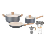 Set Ollas + Utensilios + Cafetera Italiana Linea Hudson