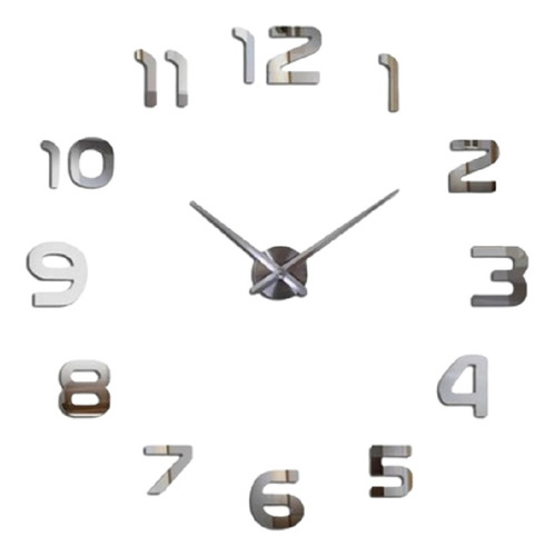 Reloj De Pared 3d Tamaño 100 X 100cm Color Plateado 