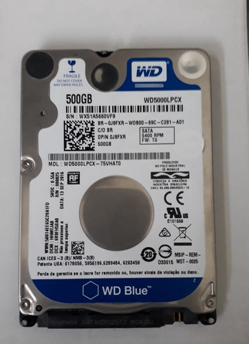 Hd De Notebook 500gb Western Digital Wd5000lpcx Seminovo