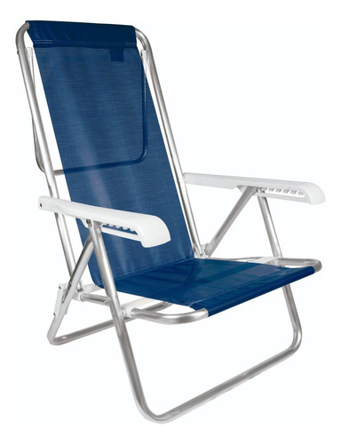 Cadeira De Praia Mor Reclinável Alumínio 8 Posições Azul  