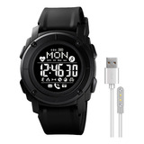 Reloj Hombre Skmei 1577 Bluetooth Recargable Usb Pedometro Color De La Malla Negro