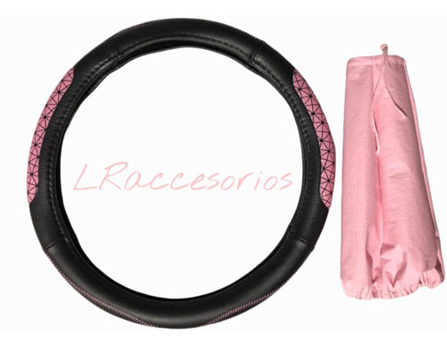 Funda Cubre Volante Zic Zac + Cubre Palanca Cambios Rosa