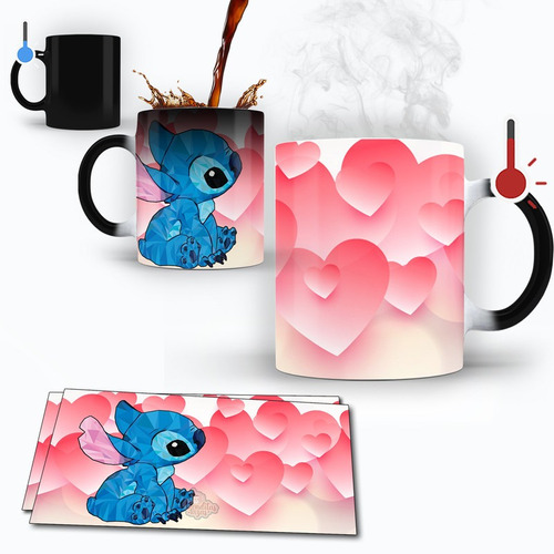 Taza Magica Stitch Amor Regalo Corazones Fecha Especial