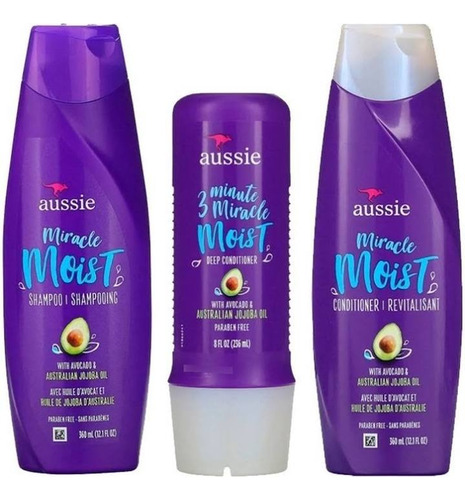  Aussie Miracle Moist Shampoo + Condicionador + 3 Minutos