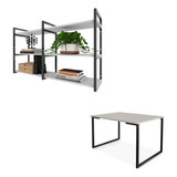 Conjunto Escrivaninha E Armário Suspenso Mdf Branco/preto