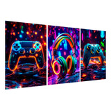 Kit 3 Quadros Decorativos Gamer Controle Jogos Geek Quarto