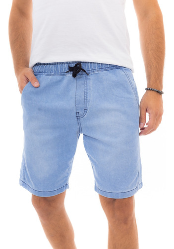 Bermuda Jeans Sky Blue Short Com Cadarço Ajustavel