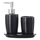 Kit Lavabo Banheiro Saboneteira Bandeja Escova Preto / 150