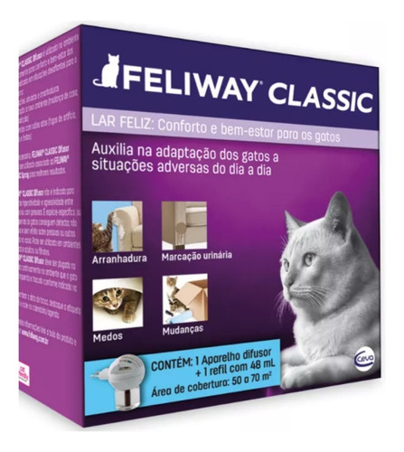 Kit Feliway Classic Com Difusor E Refil 48ml Para Gatos Nf