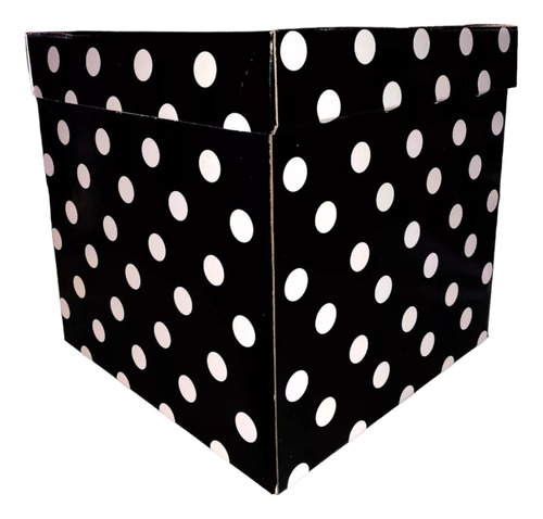 Caja Para Regalo 30x30 Negro Con Lunares Blancos