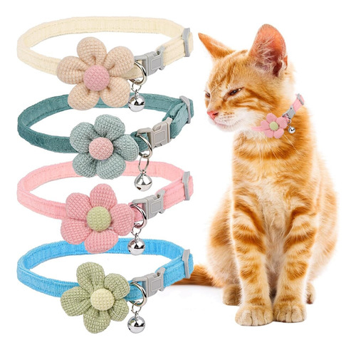 Collares De Perro Básicos,collar Flor Para Gato Con Cascabel