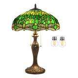 Lámpara De Mesa Estilo Tiffany Con Libélula De Color Verde, 