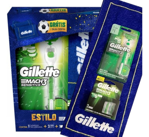 Kit Aparelho Gillette Mach3 Sensitive + 1 Toalha + 3 Cargas