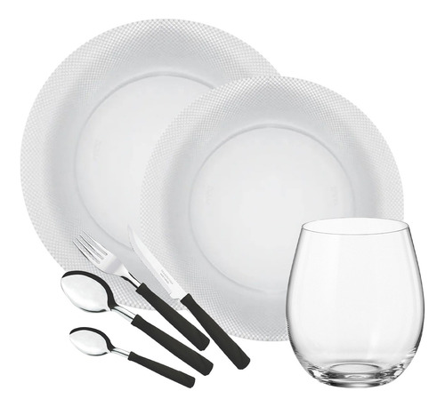 Set Vajilla Vidrio Vasos Durax Cubiertos Tramontina X 42 Pza