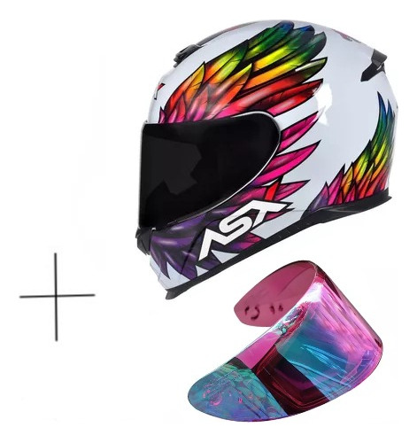 Capacete De Moto Asx Eagle Arco Íris + Viseira Extra Nova