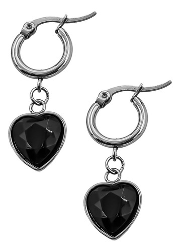 Par Aro Argolla Negro Cristal Facetado Corazon 12 Mm C:7620