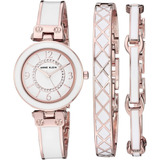 Reloj Mujer Anne Klein Con Brazaletes, Swarovski Ak/3296wtst Color De La Correa Rosa Dorado/blanco Color Del Bisel Blanco Color Del Fondo Blanco