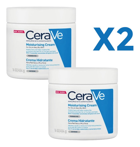 2 Pack Cerave Crema Hidratante Rostro Cuerpo Piel Seca 454g