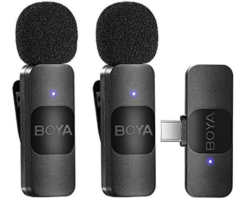 Kit 2 Microfonos Inalambricos 2.4ghz Usb Tipo C Boya Negro