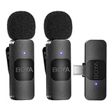 Kit 2 Microfonos Inalambricos 2.4ghz Usb Tipo C Boya Negro