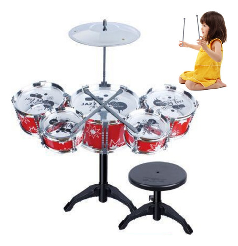 Conjunto De Bateria Infantil Com Banquinho E Baquetas, Brinq