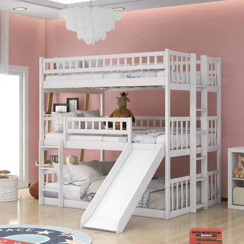 Fanyhome Full-over-full-over-full Bunk Bed With Built-in Lad