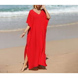 Vestido Longo Saída Praia Solto Vermelho Plus Size Luxo 56z