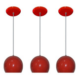 03 Luminarias Pendentes Coloridos Modelo Bolinha - Balcão Cor Vermelho 110v/220v (bivolt)