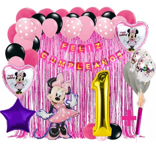 Decoracion Globos Minnie Cortina Feston Numero Fucsia Rosado