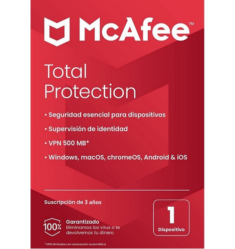 Antivirus Mcafee Total Protection 2024 - 1 Dispo -  3 Años