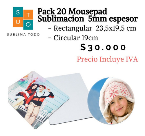 Pack 20 Uds Mousepad Sublimacion - Rectangular O Circular