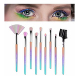 Set 9 Pinceles Brocha Maquillaje Ojos Arcoíris