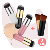 Brocha Kabuki Maquillaje Base Corrector + Brocha Diagonal F Color Blanco Con Plata