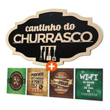 Placa Cantinho Do Churrasco Grande 60cm 4 Quadros Decorativo