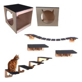 Parque Gatos Pets 9 Peças Mdf 100% Montado Kit Gato Cor Preto