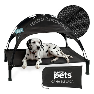 Cama Elevada Perro + Toldo Catre 129x91x97cm Esquimal Pets Negro Con Toldo Liso | Meses sin interés