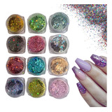 Glitter Gel Encapsulado Flocado 12 Cores Decoração De Unhas