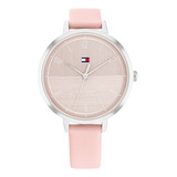 Reloj Pulsera Tommy Hilfiger Florence 1782618 De Cuerpo Color Plateado, Analógico, Para Mujer, Fondo Rosa, Con Correa De Cuero Color Rosa, Agujas Color Plateado, Dial Plateado, Minutero/segundero Plat