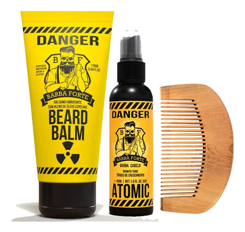 Barba Forte Danger Balm Hidratante 170g + Tônico Crescimento