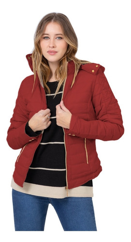 Campera Mujer Abrigada Con Piel Y Capucha Impermeable 